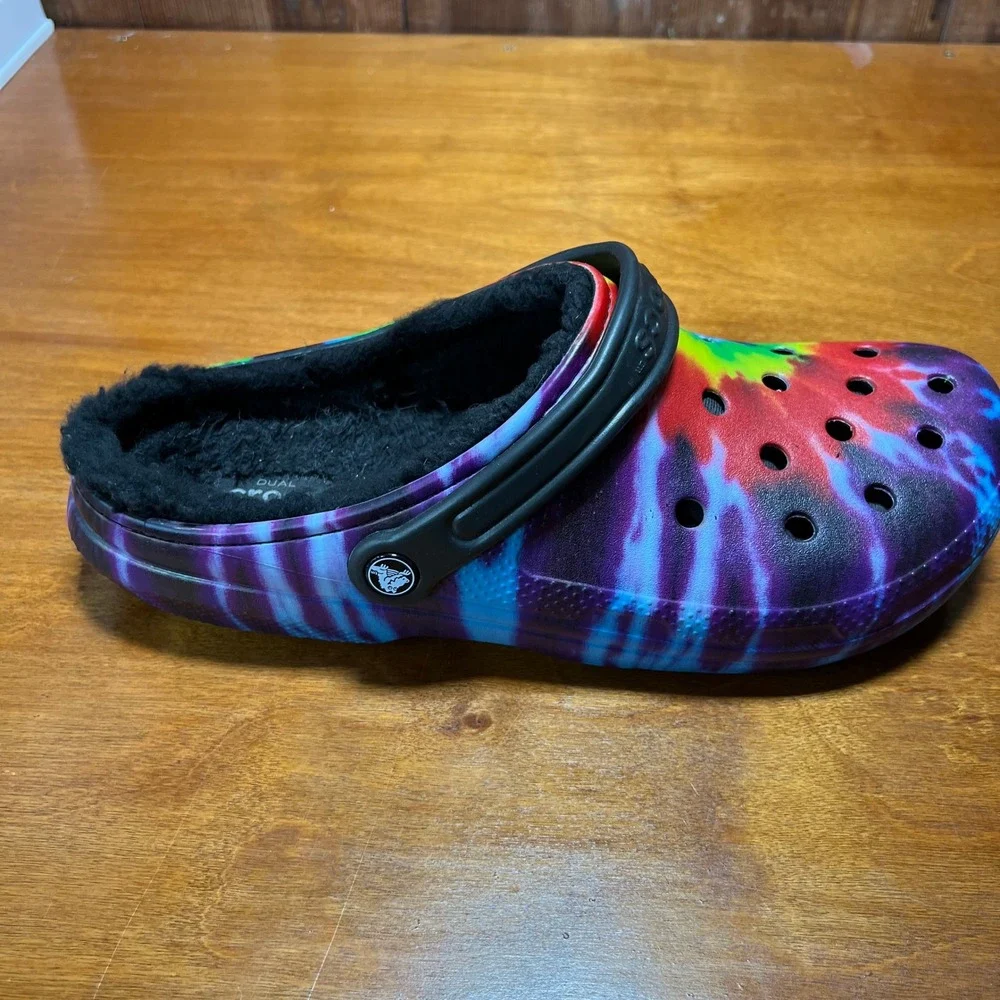 Crocs Classic Lined Clog Mens 12 Multi Tie Dye Faux Fur Lined Comfort Shoes